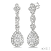 5/8 ctw Pear Shape Halo Lovebright Round Cut Diamond Earrings in 14K White Gold